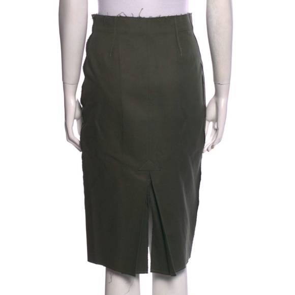 Tomas Maier Army Green Raw Edge Hem Slim Pencil Skirt Size 2 - Picture 4 of 10